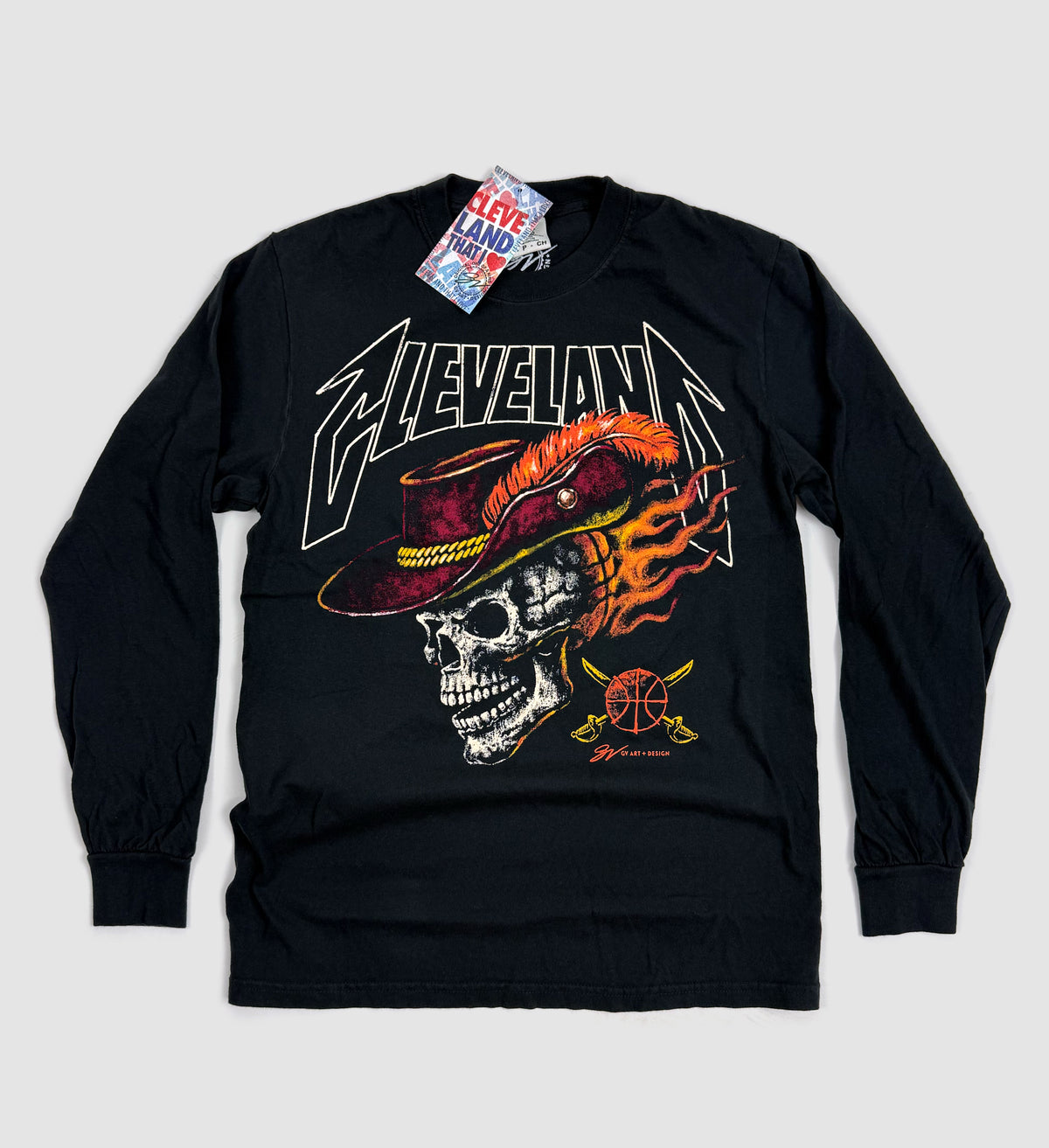 Basketball Skull Flames Long Sleeve