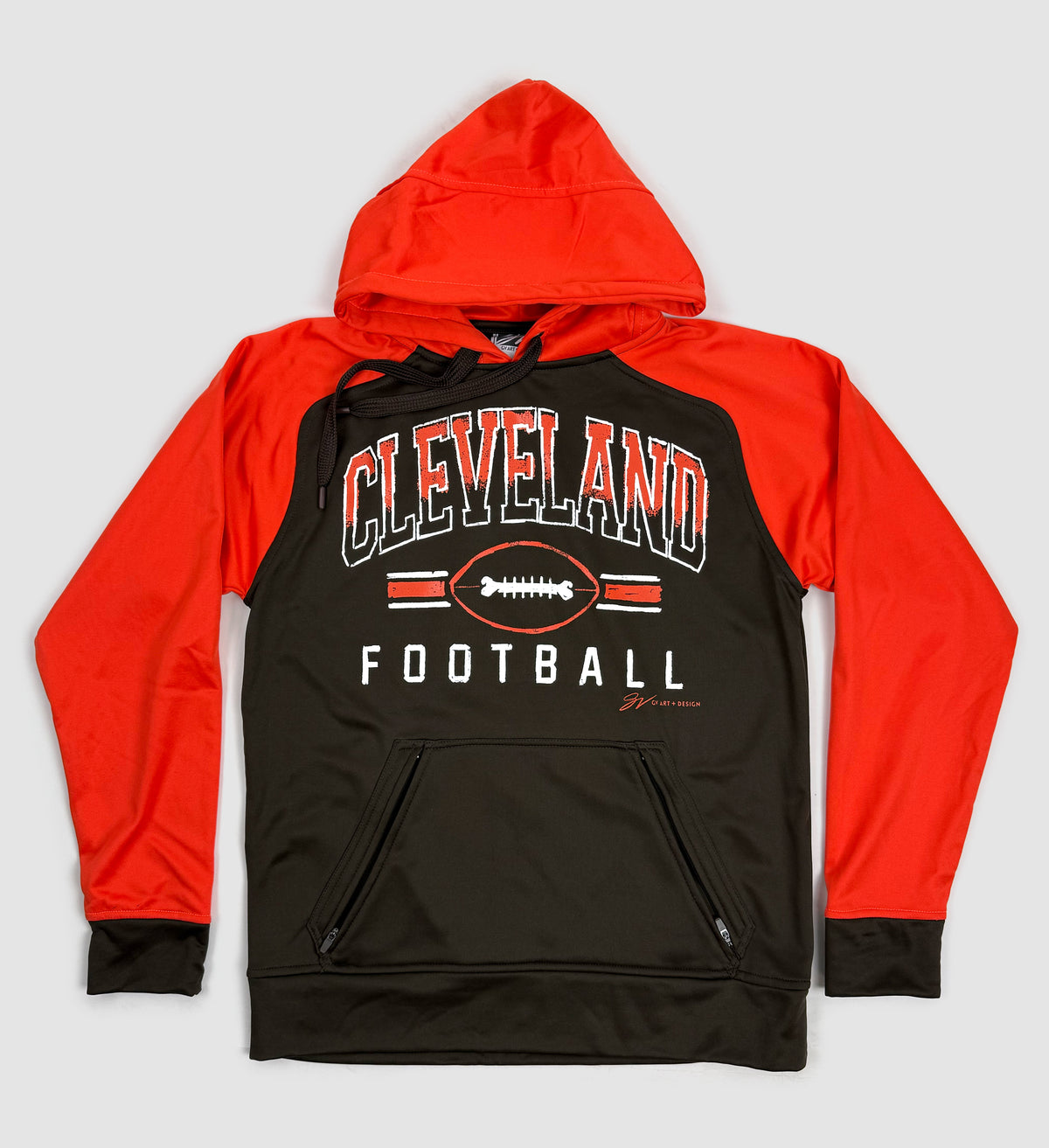 Custom Cleveland Football Stripes Hooded Sweatshirt