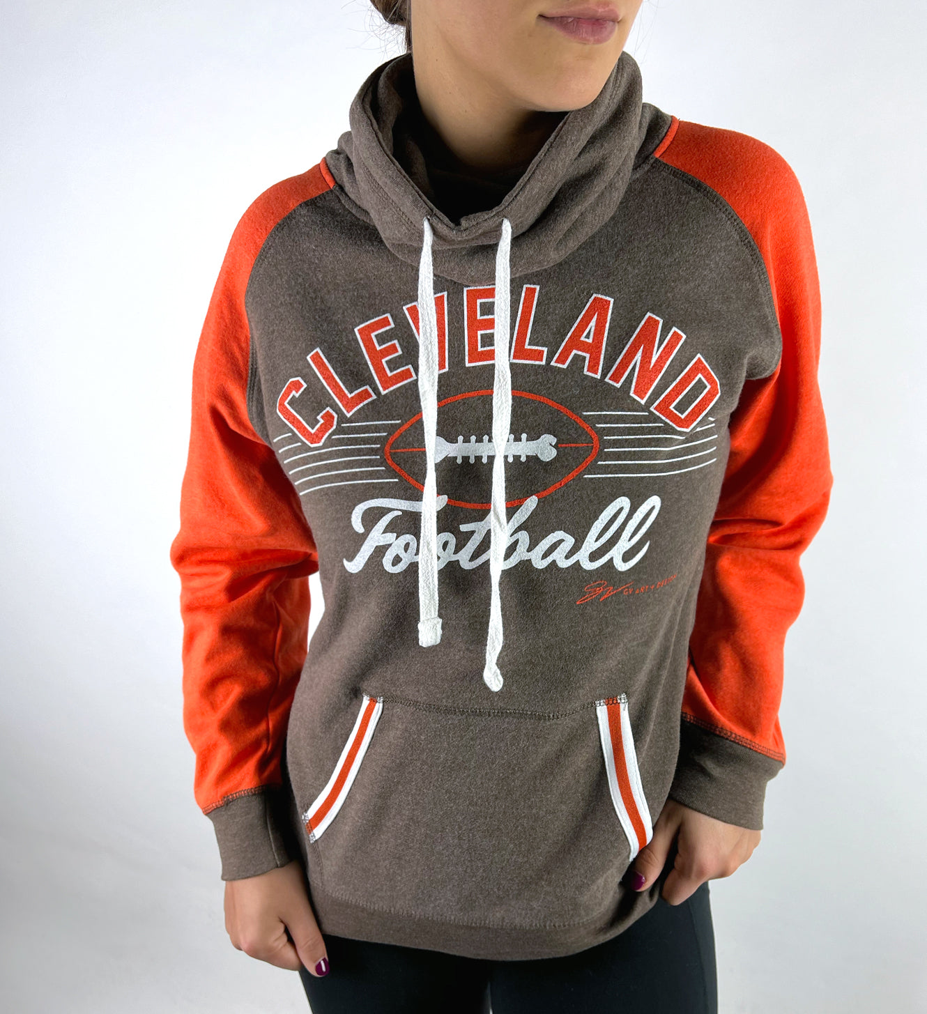 Women's Cleveland Football Orange and Brown Pullover