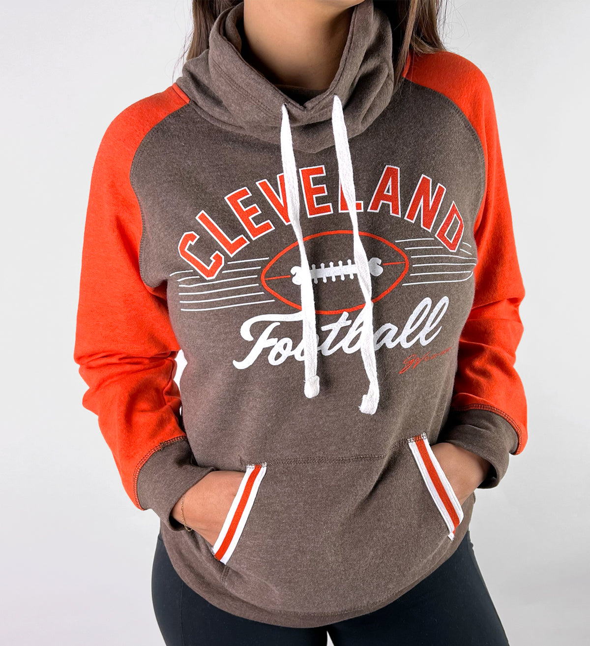 Women's Cleveland Football Orange and Brown Pullover