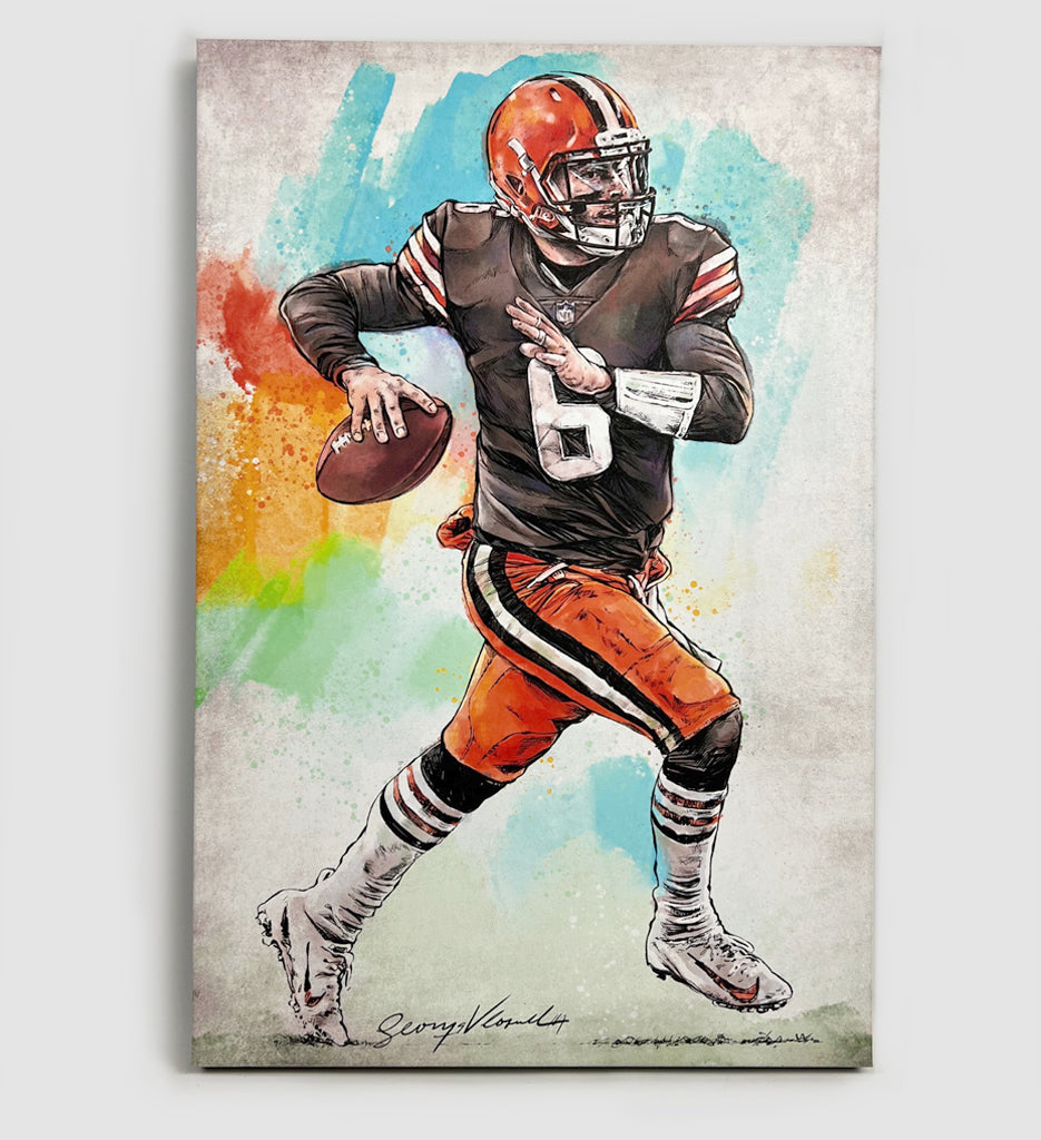 Baker Mayfield Watercolor Canvas Artwork