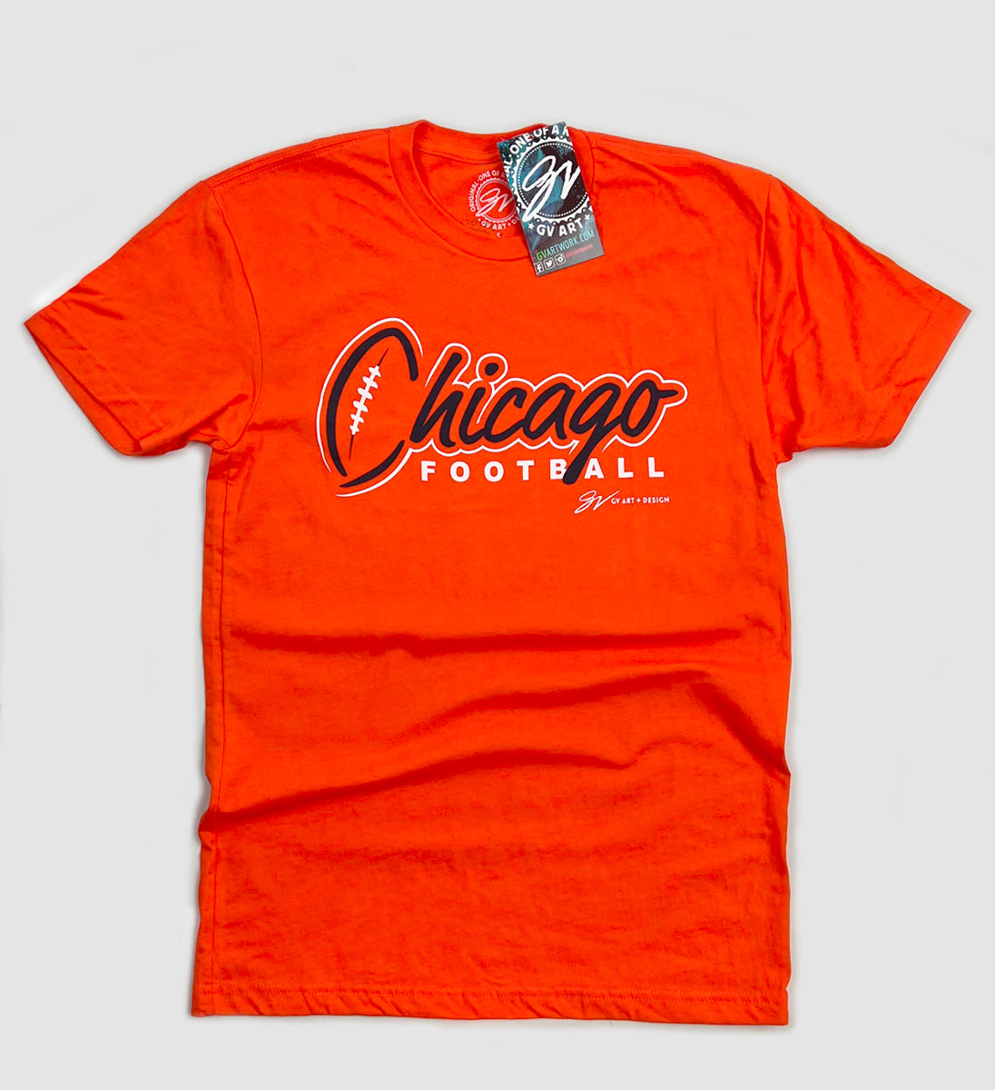 GV Art and Design Chicago Football Script Orange T Shirt XLarge