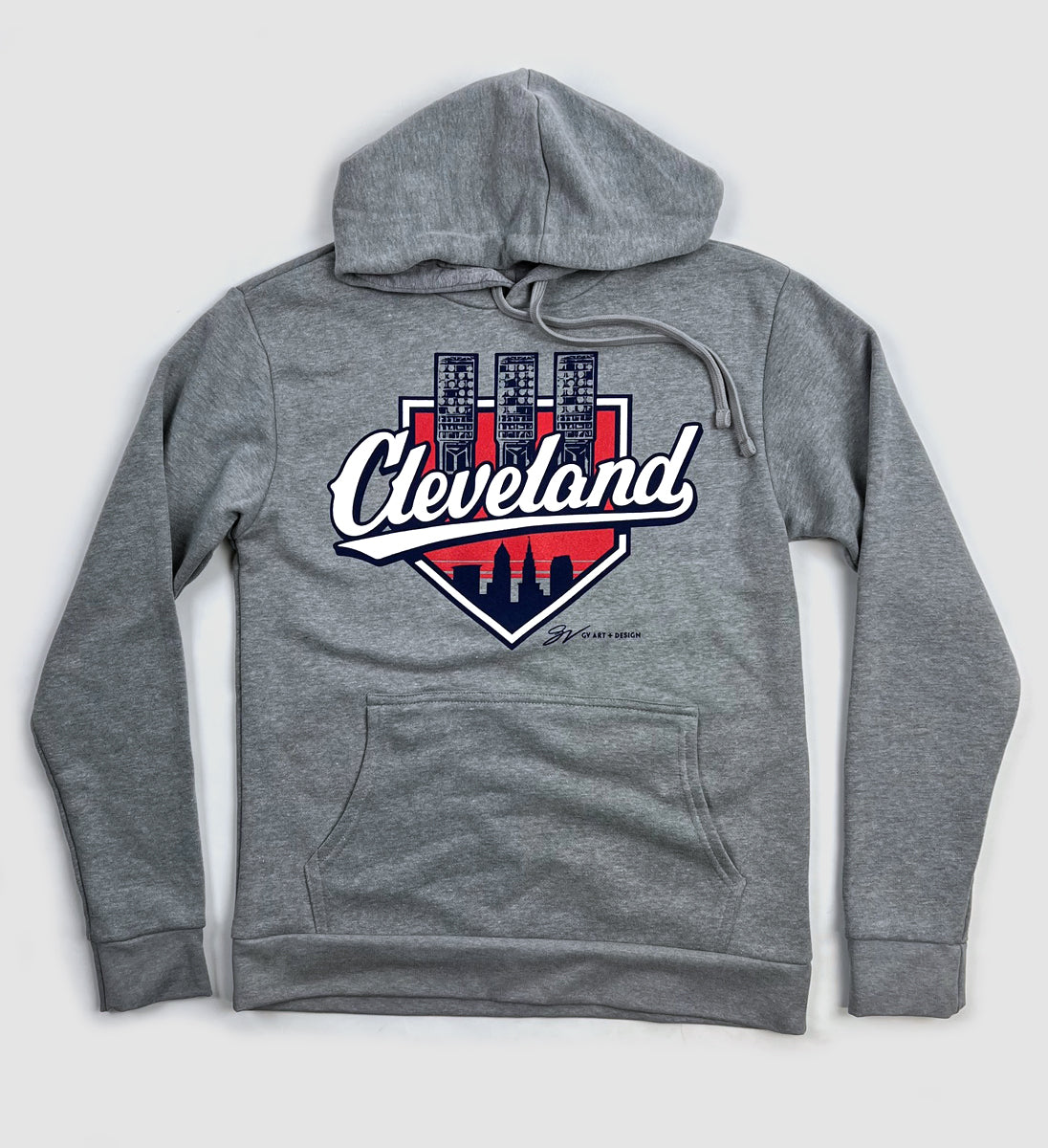 GV Art and Design Cleveland Baseball Script Lights Hooded Sweatshirt XXLarge