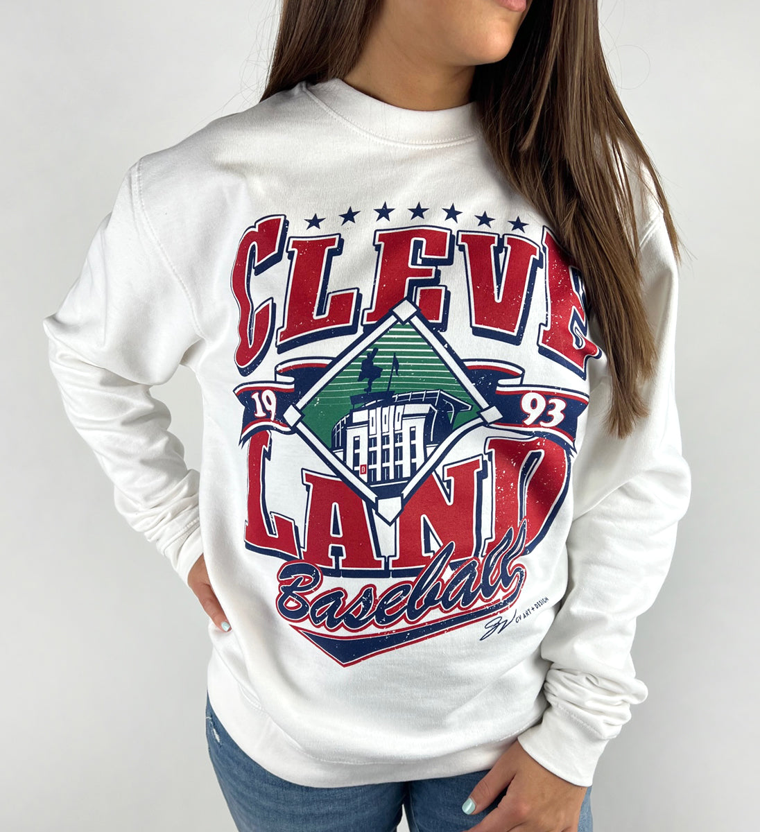 GV Art and Design Cleveland Baseball Retro Crew Sweatshirt 3XLarge
