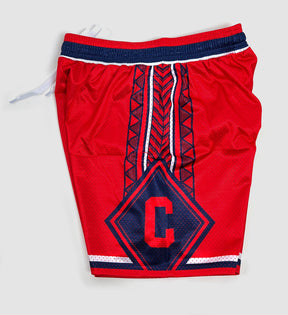 Red Cleveland Baseball Crest Mesh Shorts