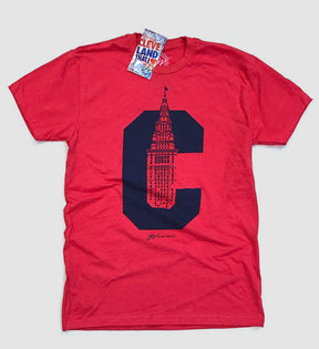 Cleveland C Terminal Tower T shirt Red and Navy