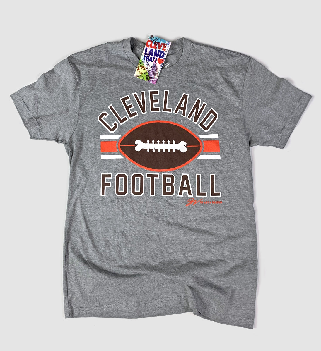 GV Art and Design Grey Cleveland Football Stripes T Shirt XXLarge