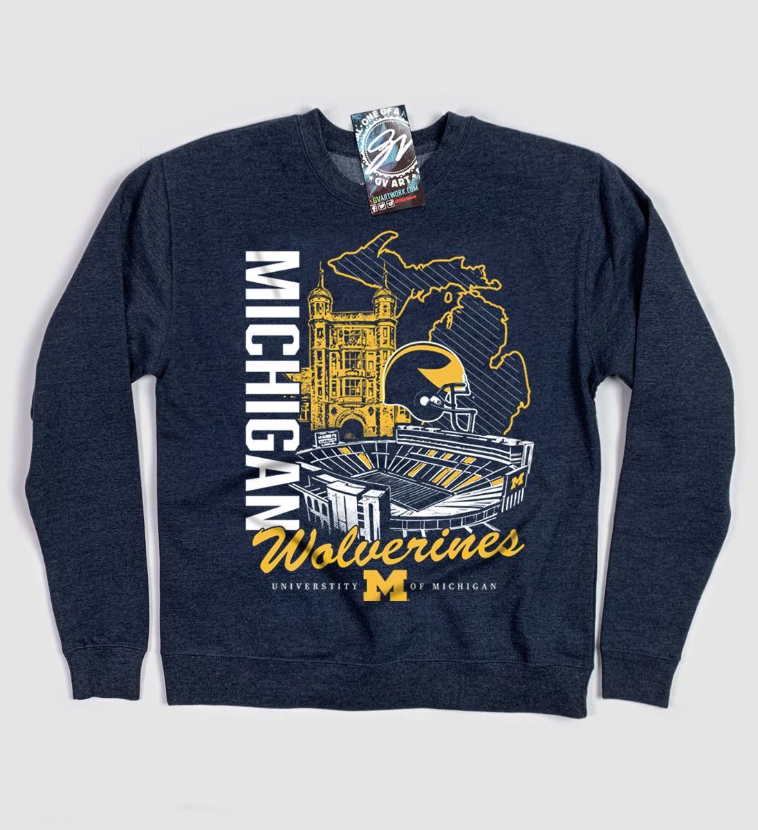 university of michigan fan gear Michigan Wolverine Collage Crew Sweatshirt