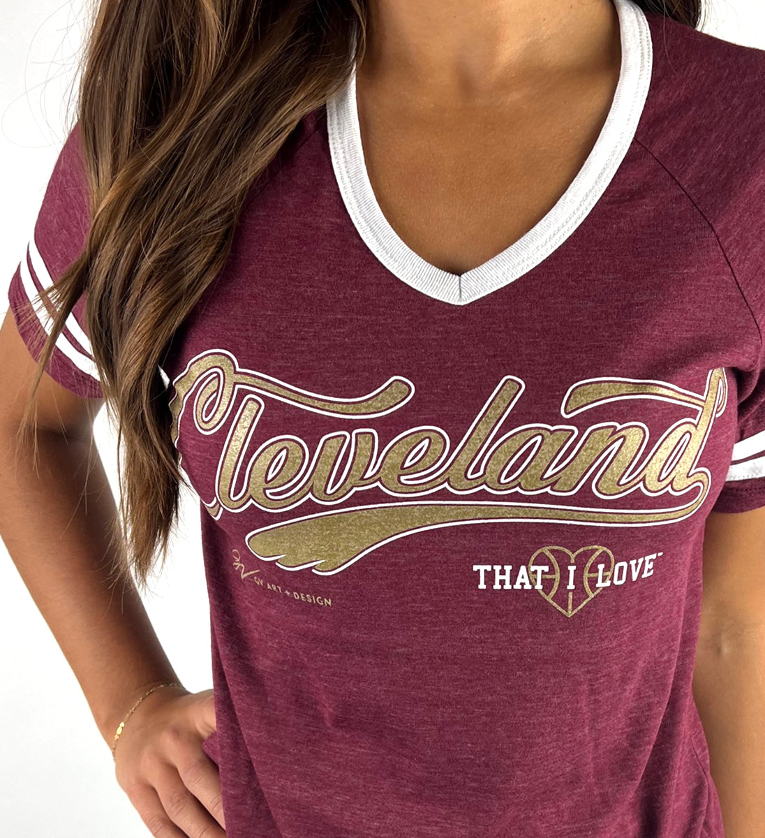 Womens Cleveland Basketball Script V neck Shirt