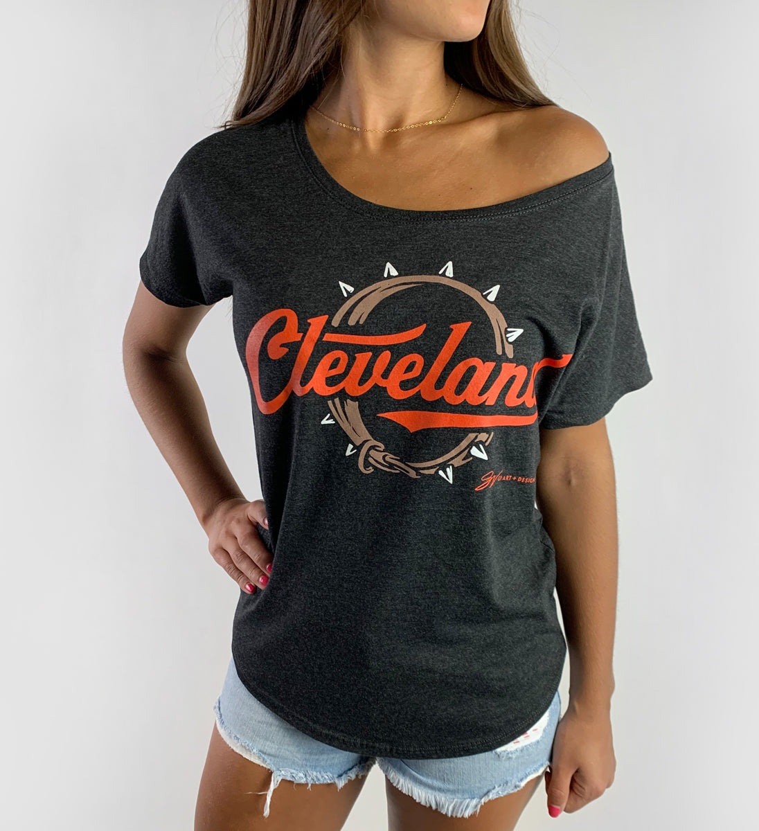 Womens Cleveland Football Script Slouchy T shirt