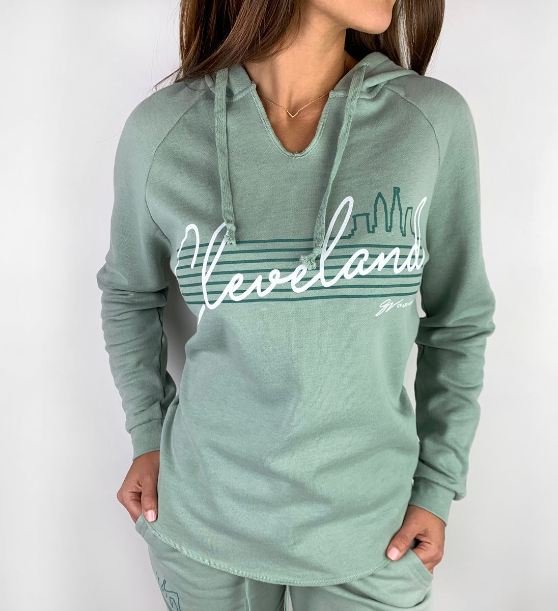 Women's Cleveland Script Mint Hooded Sweatshirt