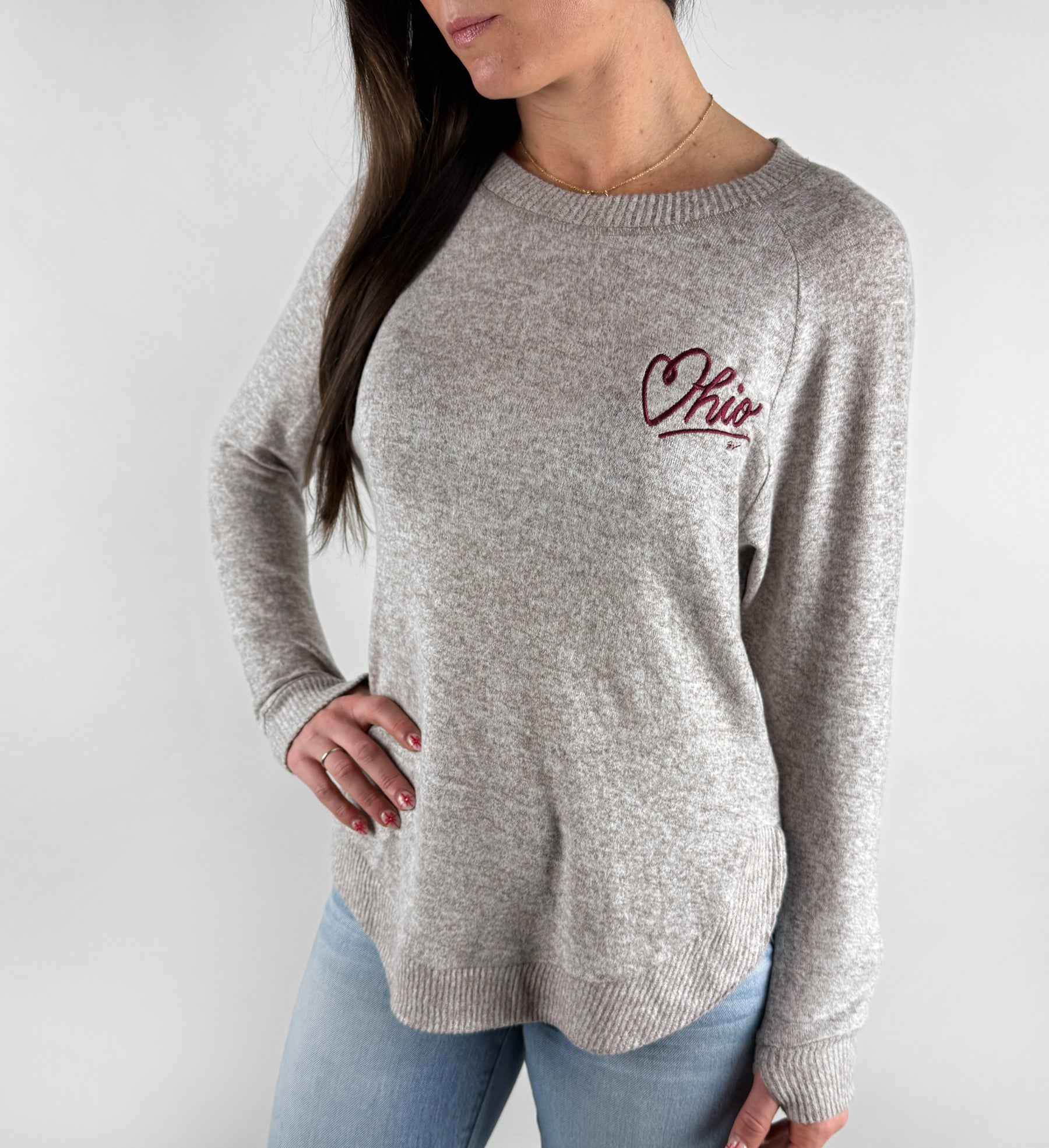 Womens Script Ohio Heart Cuddle Sweater