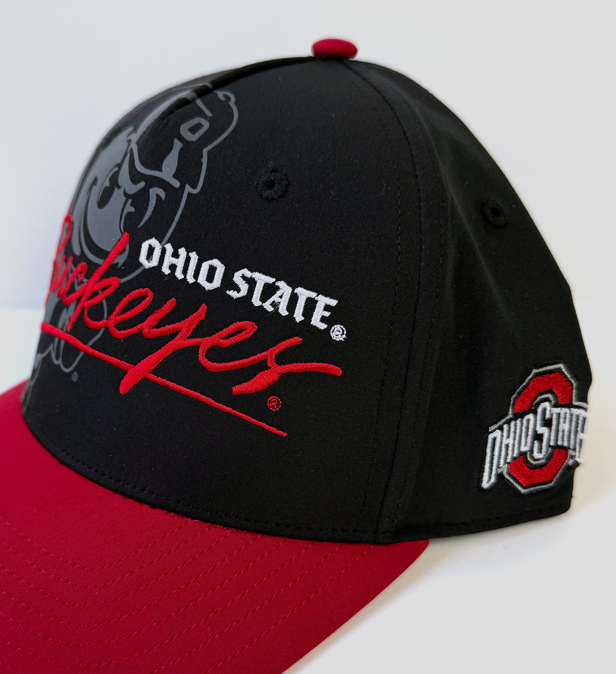 Brutus Buckeyes Script Black/Red Snapback