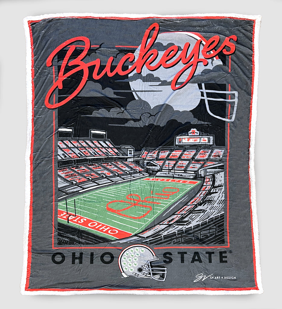 Ohio State Buckeyes Script Night Scene Blanket