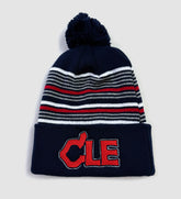 CLE Baseball Feather Striped Pom Pom Winter Hat