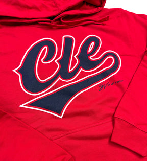 Red CLE Script Baseball Hooded Sweatshirt