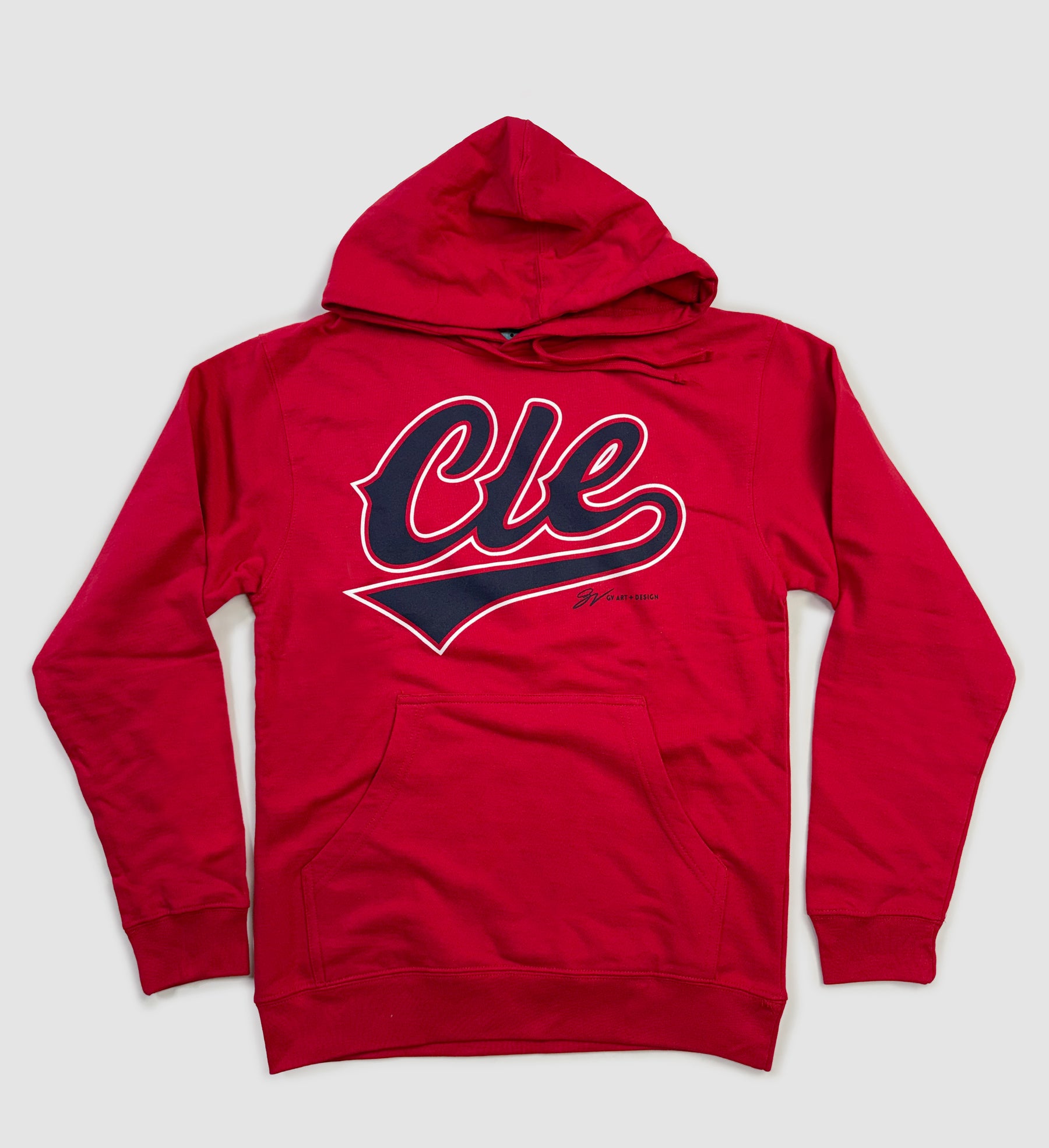 Red CLE Script Baseball Hooded Sweatshirt