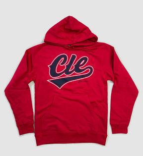 Red CLE Script Baseball Hooded Sweatshirt