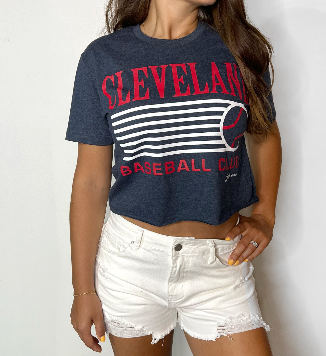 Navy Cleveland Baseball Club Cropped T shirt