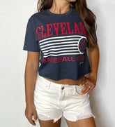 Navy Cleveland Baseball Club Cropped T shirt