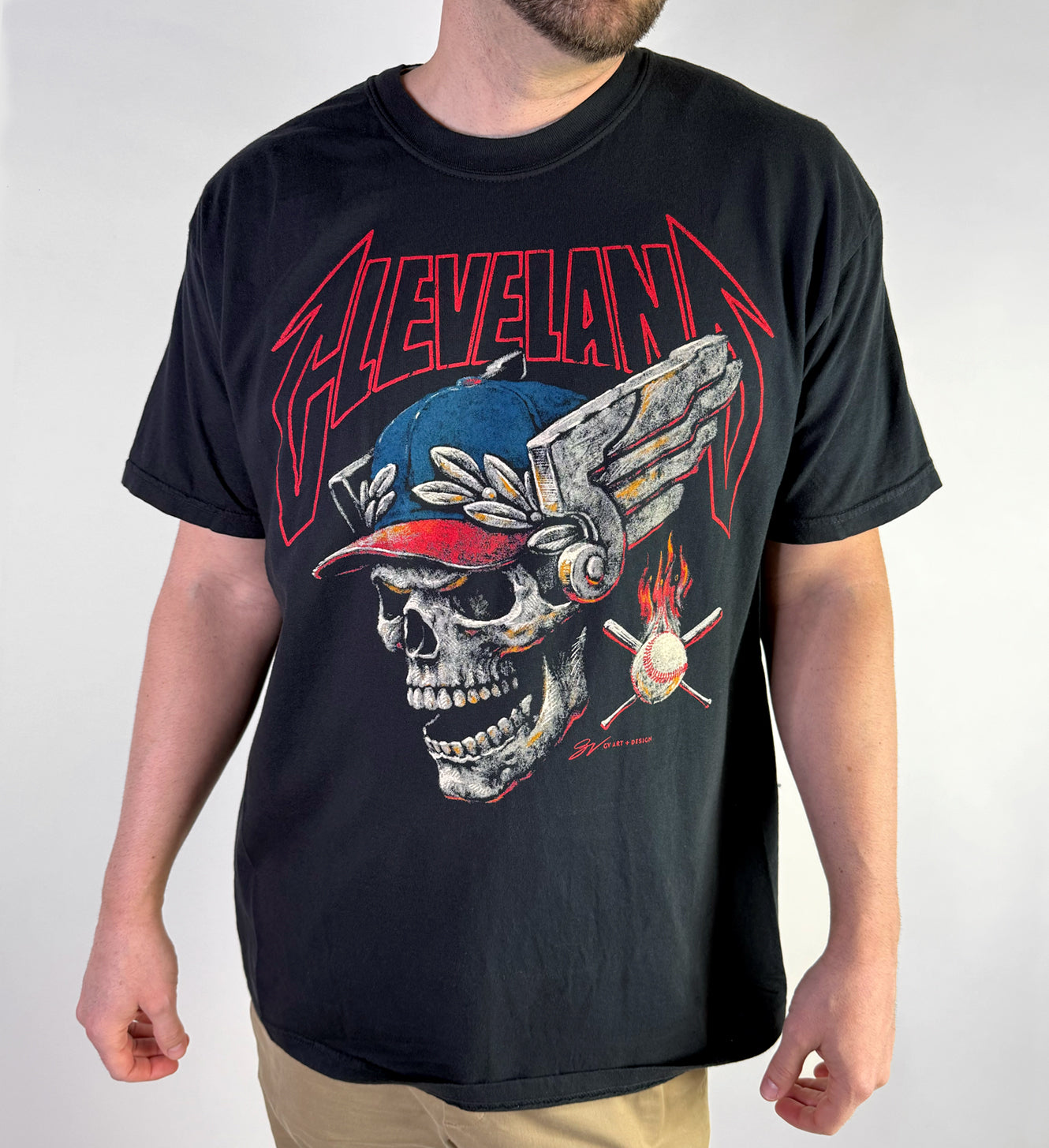 Baseball Skull Flames Tshirt