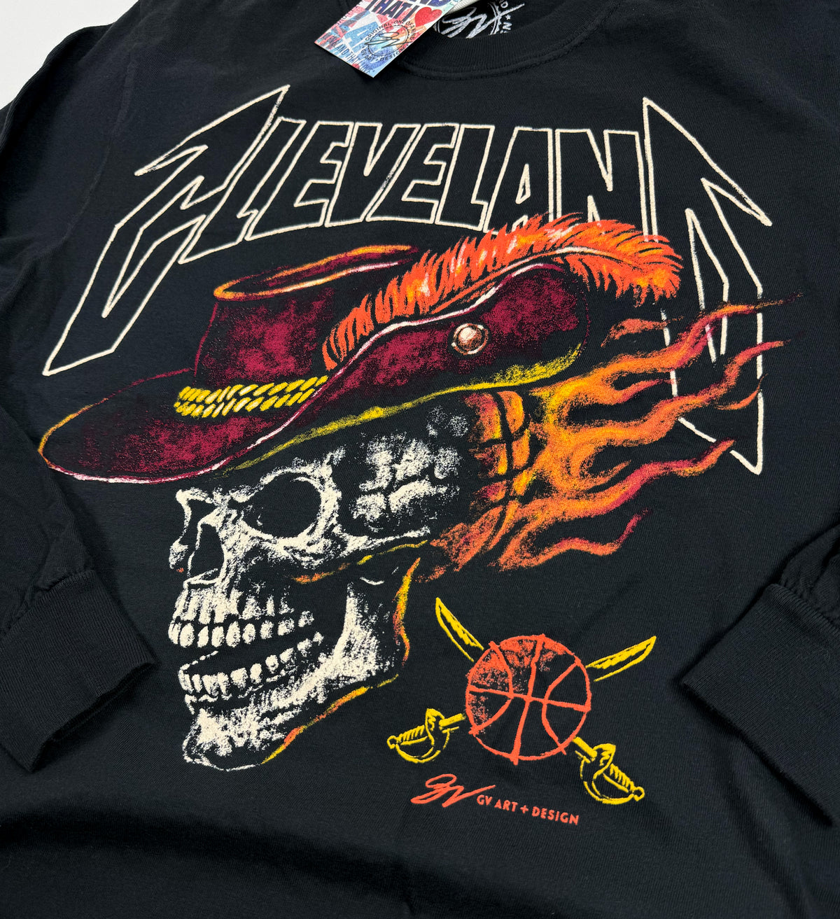 Basketball Skull Flames Long Sleeve