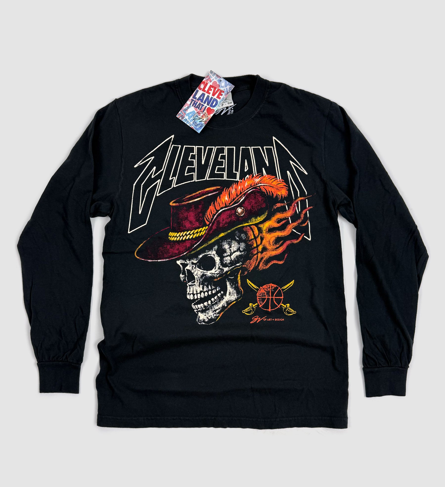 Basketball Skull Flames Long Sleeve