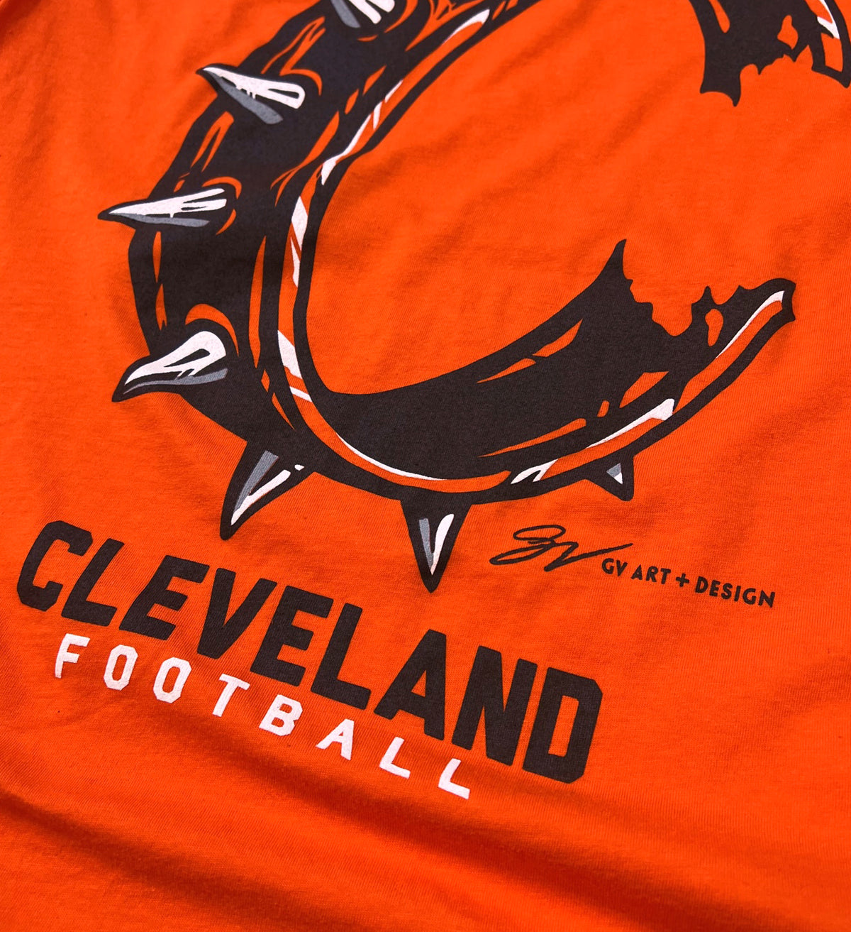 Orange Cleveland Football C Collar T Shirt