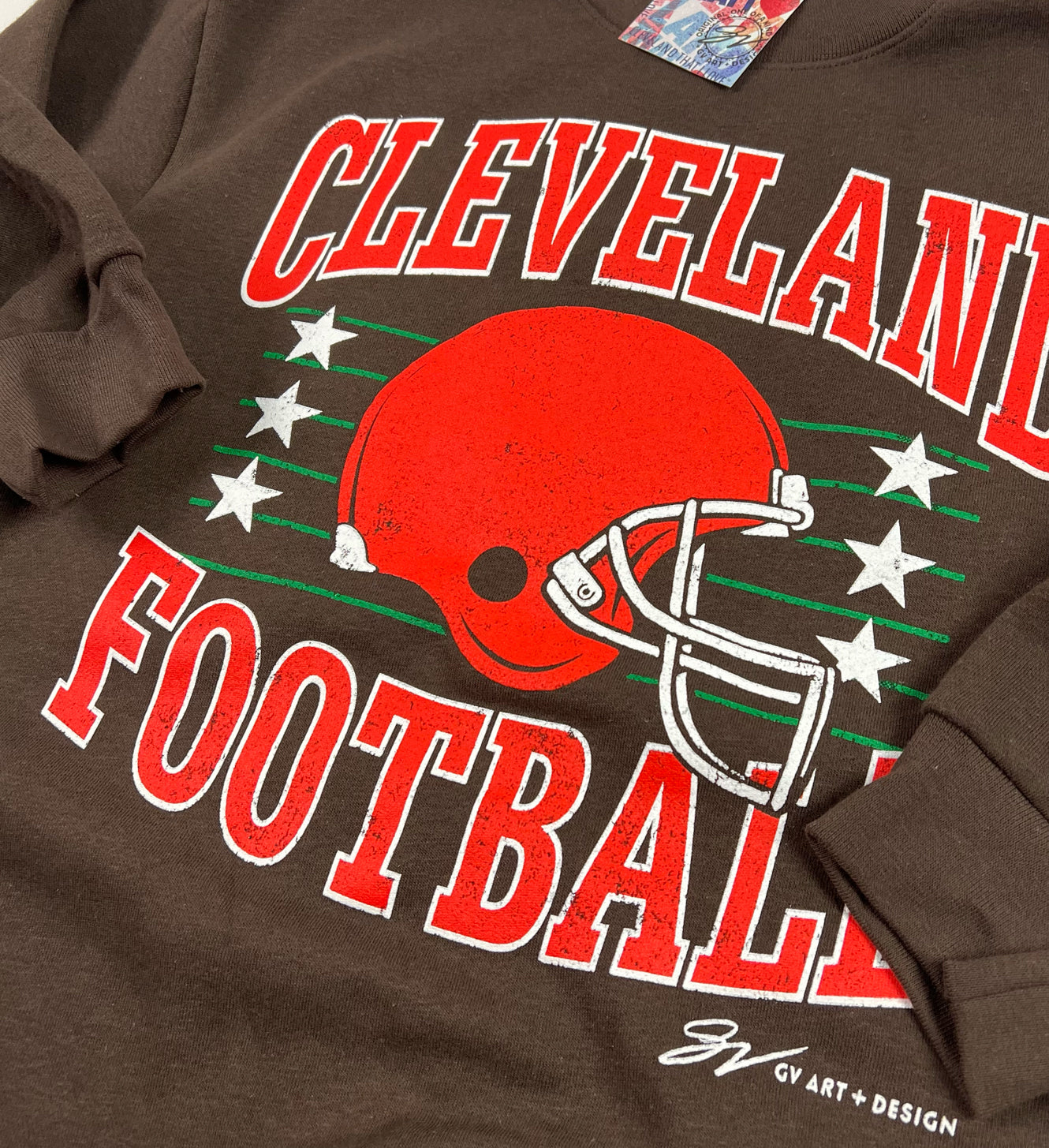 Brown Cleveland Football Vintage Crew Sweatshirt