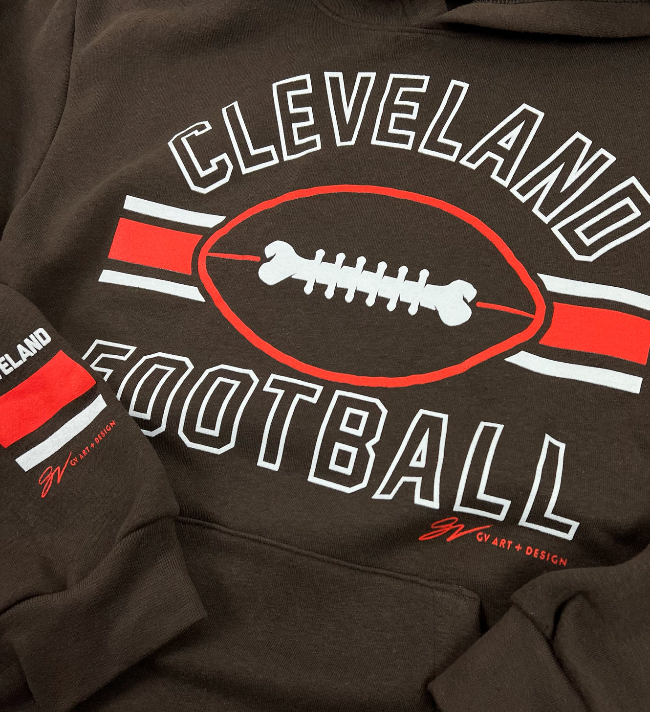 Brown Cleveland Football Stripes Hooded Sweatshirt