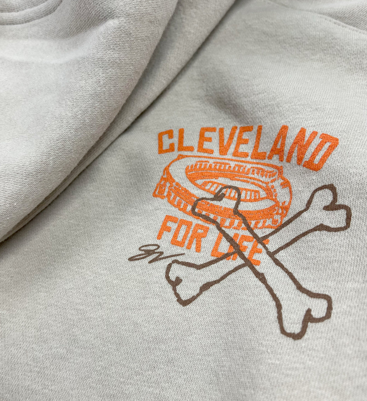 Cleveland Football For Life Beige Hooded Sweatshirt