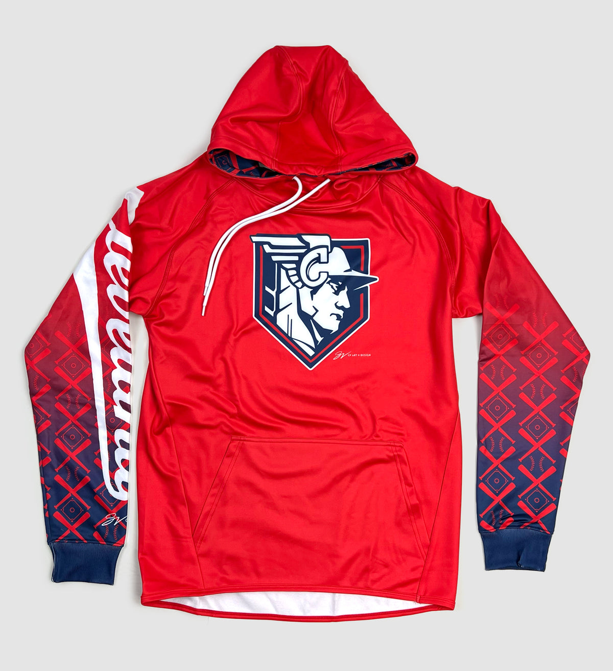 Custom Red Cleveland Baseball Statue Hooded Sweatshirt