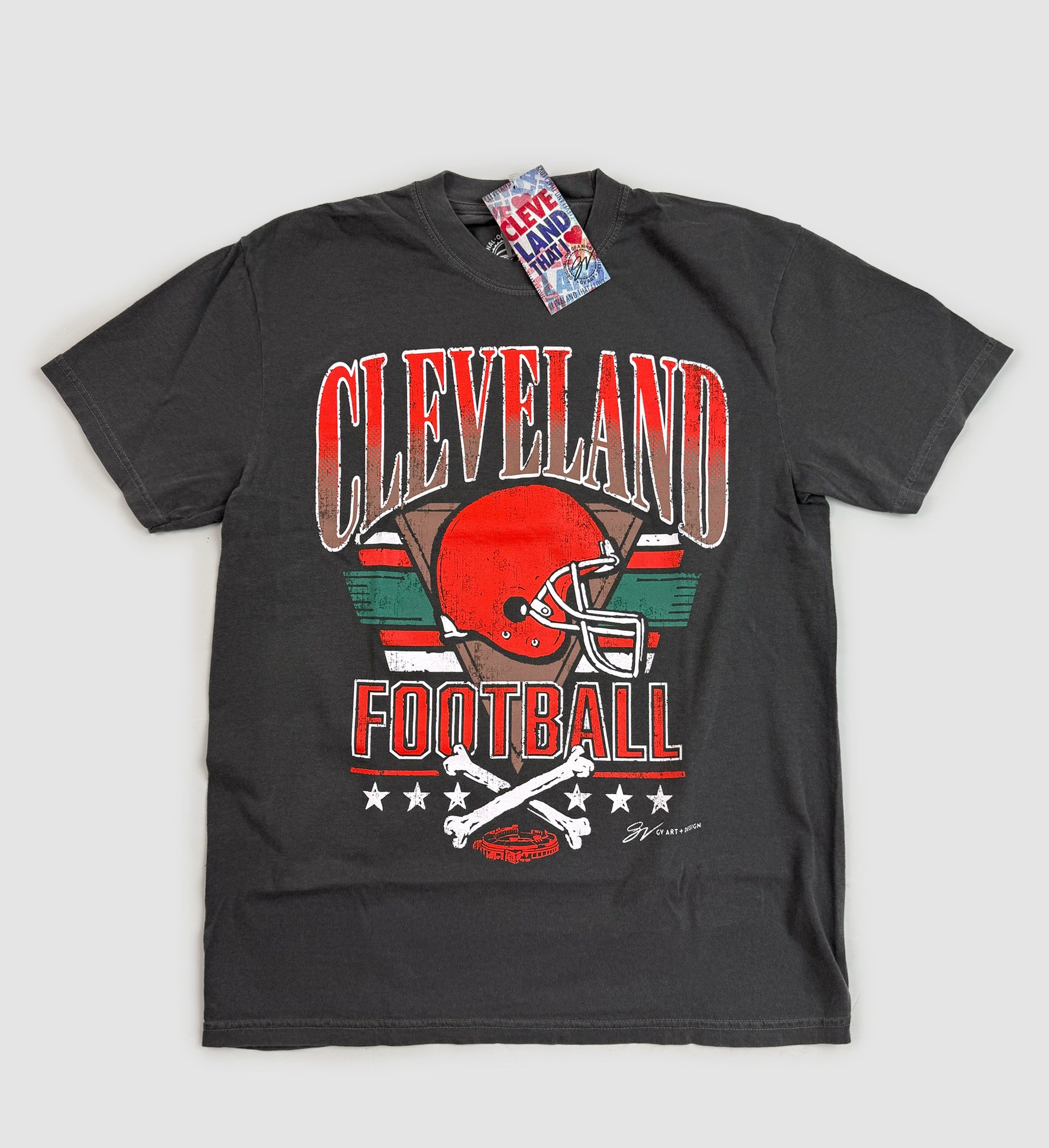 Cleveland Football Vintage Fade Bones Tee
