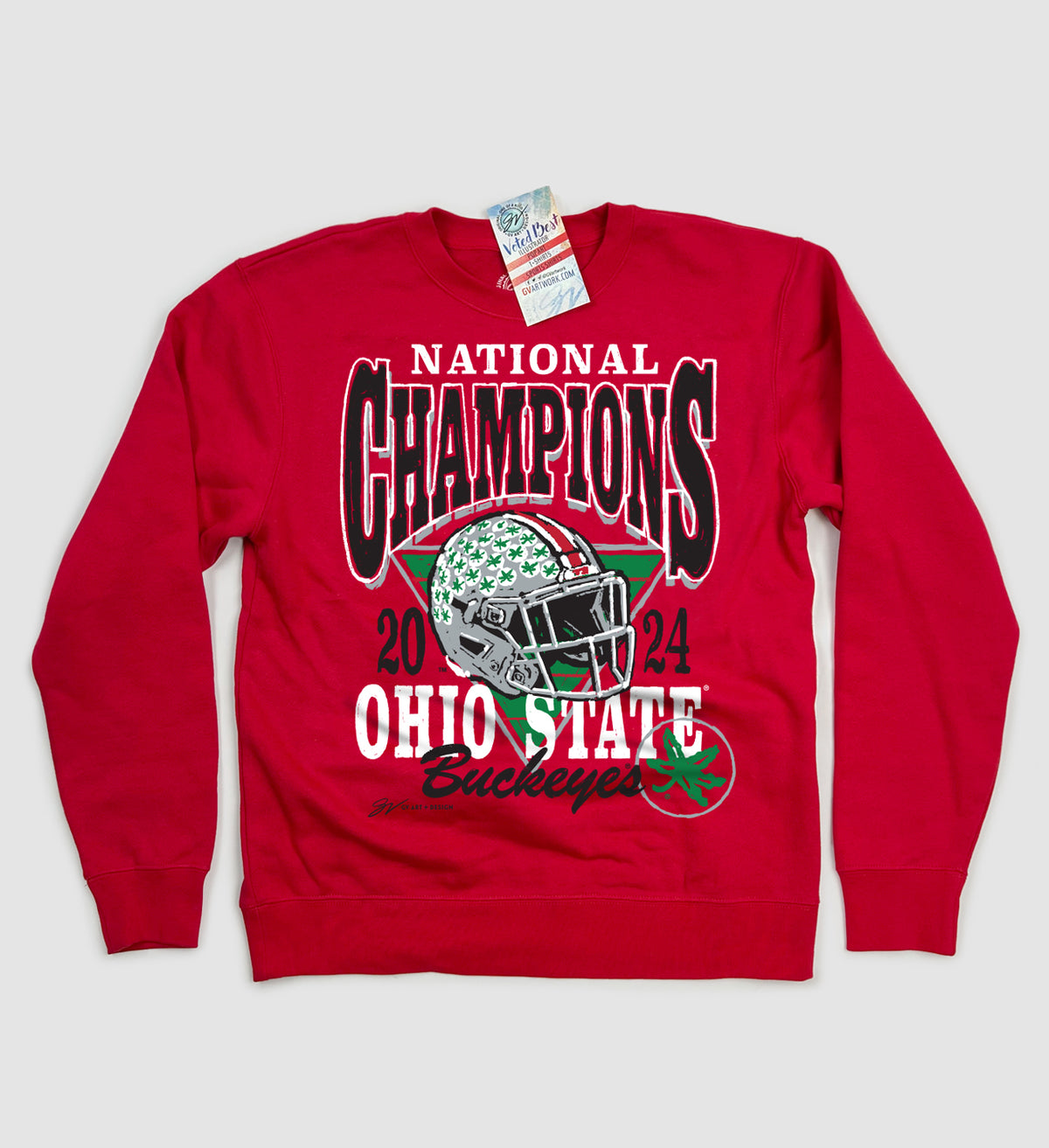 Red Ohio State National Champions Helmet Crewneck