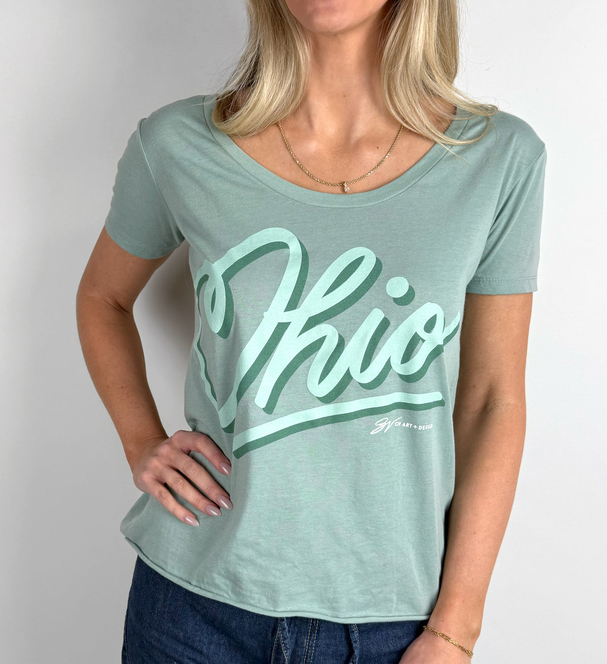 Womens Sage Ohio Heart Scoop Neck T Shirt
