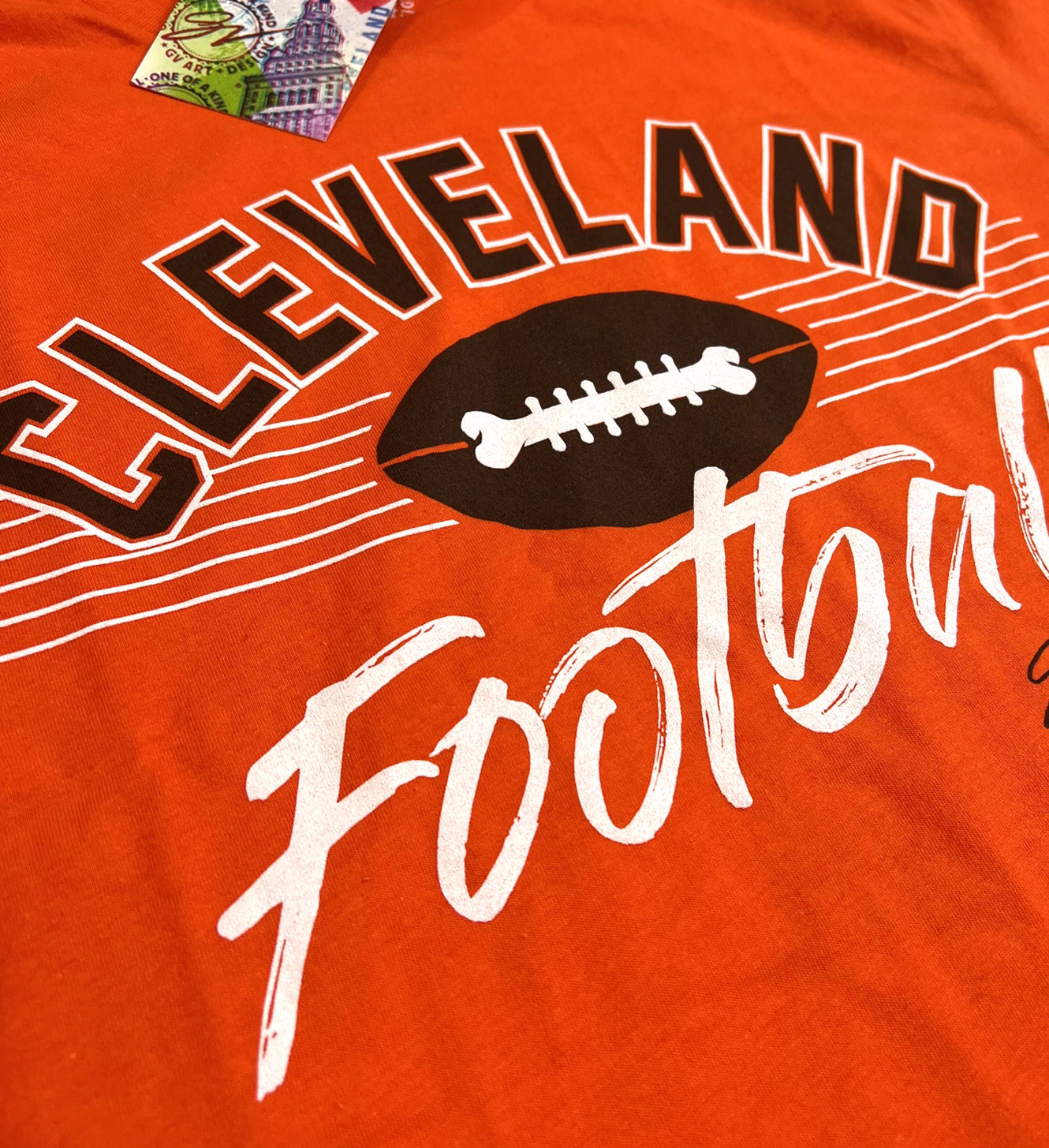 GV Art and Design Cleveland Bone Football T Shirt XXLarge
