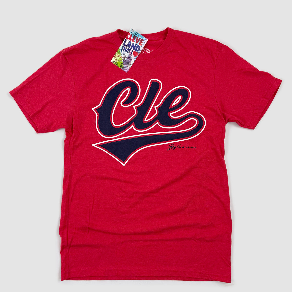 Red CLE Script Baseball T shirt