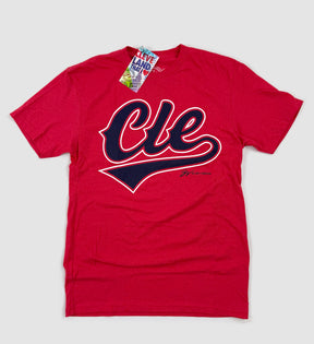 Red CLE Script Baseball T shirt