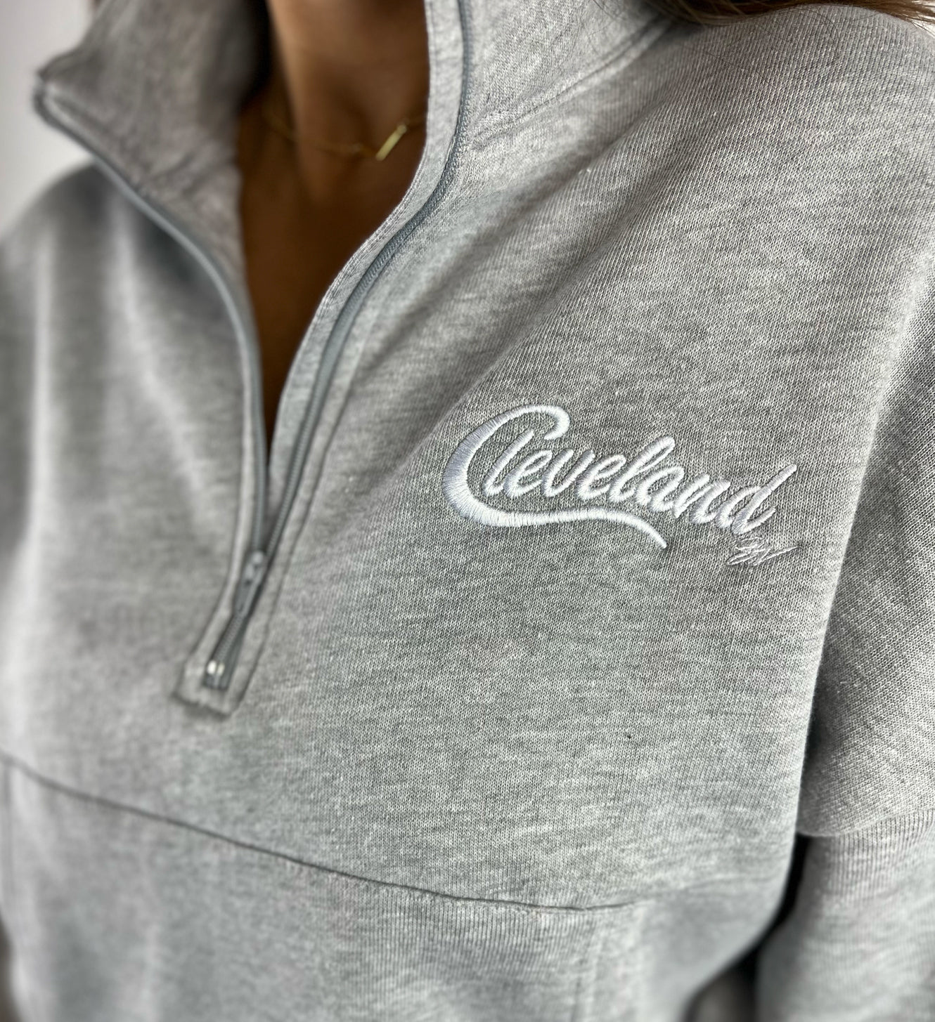 Women's Grey Script Cleveland Quarter Zip