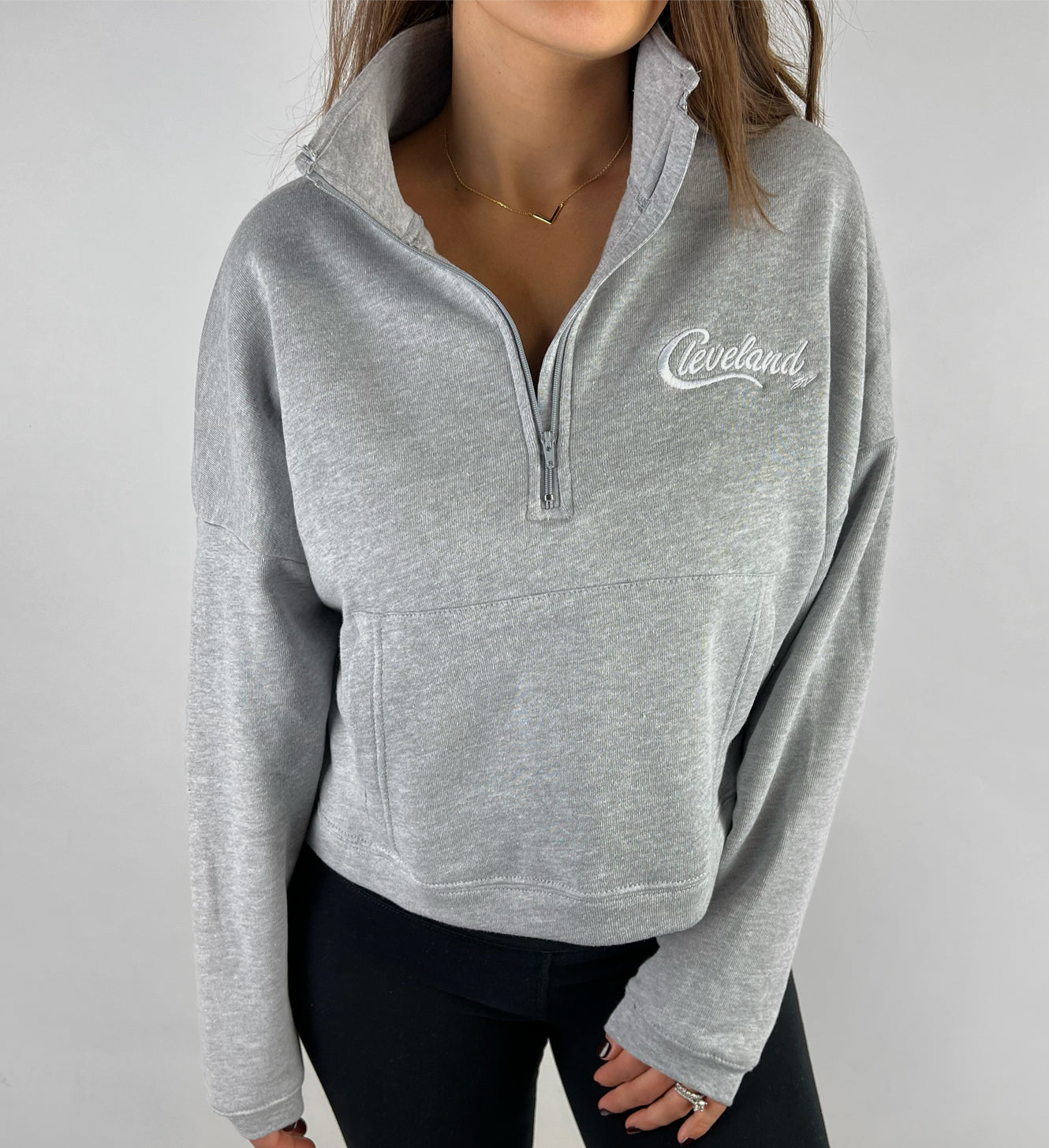 Women's Grey Script Cleveland Quarter Zip