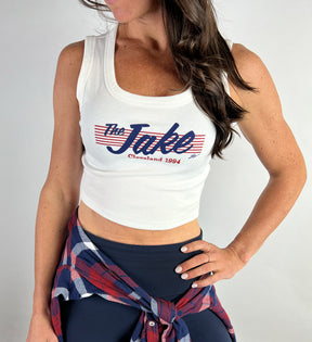 White Jake Script Cropped Tank Top