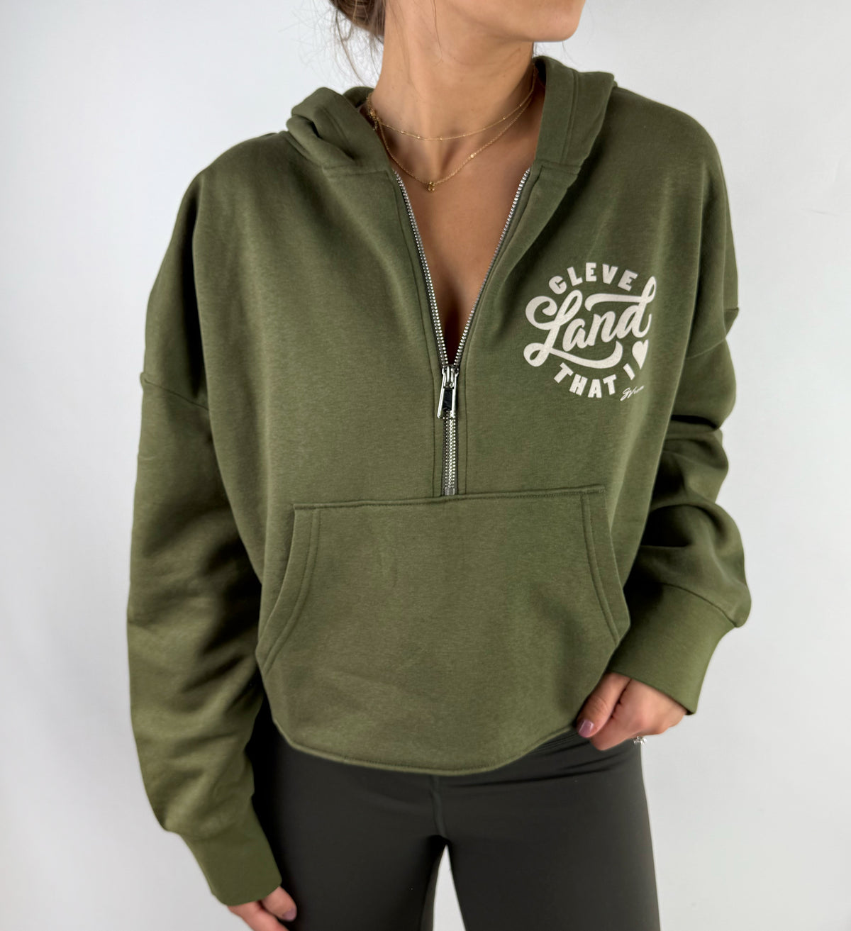 Women's Cleveland Circle Green Half Zip