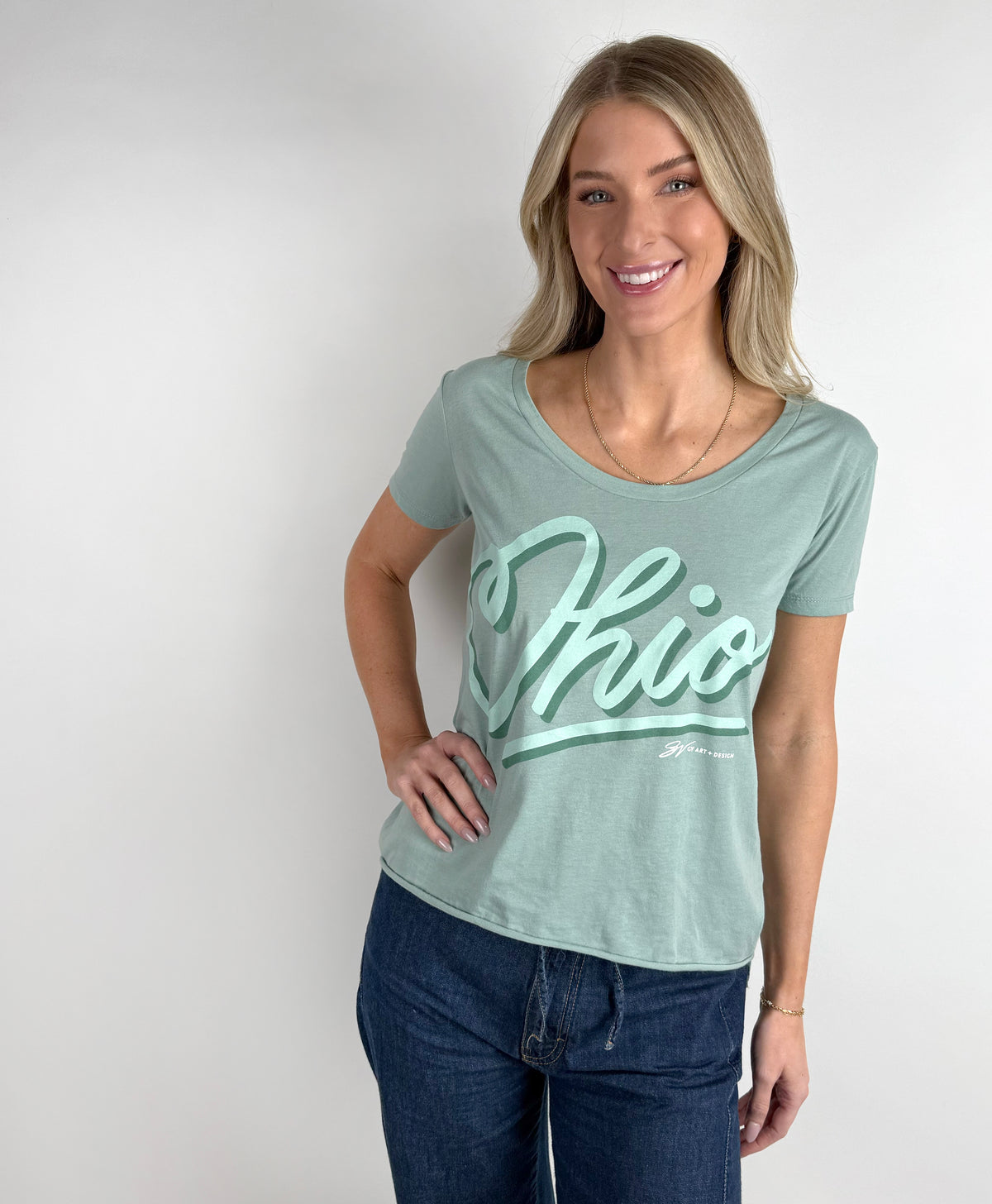 Womens Sage Ohio Heart Scoop Neck T Shirt