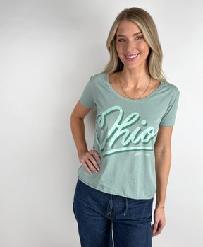Womens Sage Ohio Heart Scoop Neck T Shirt