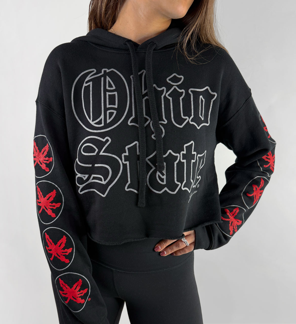 Womens OSU Old English Outline Cropped Hood