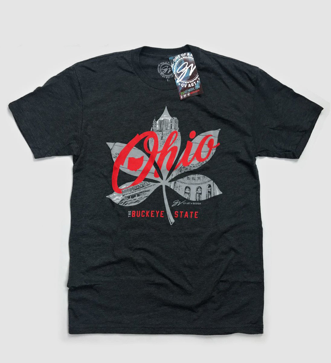 Buckeye Leaf Ohio Script T shirt