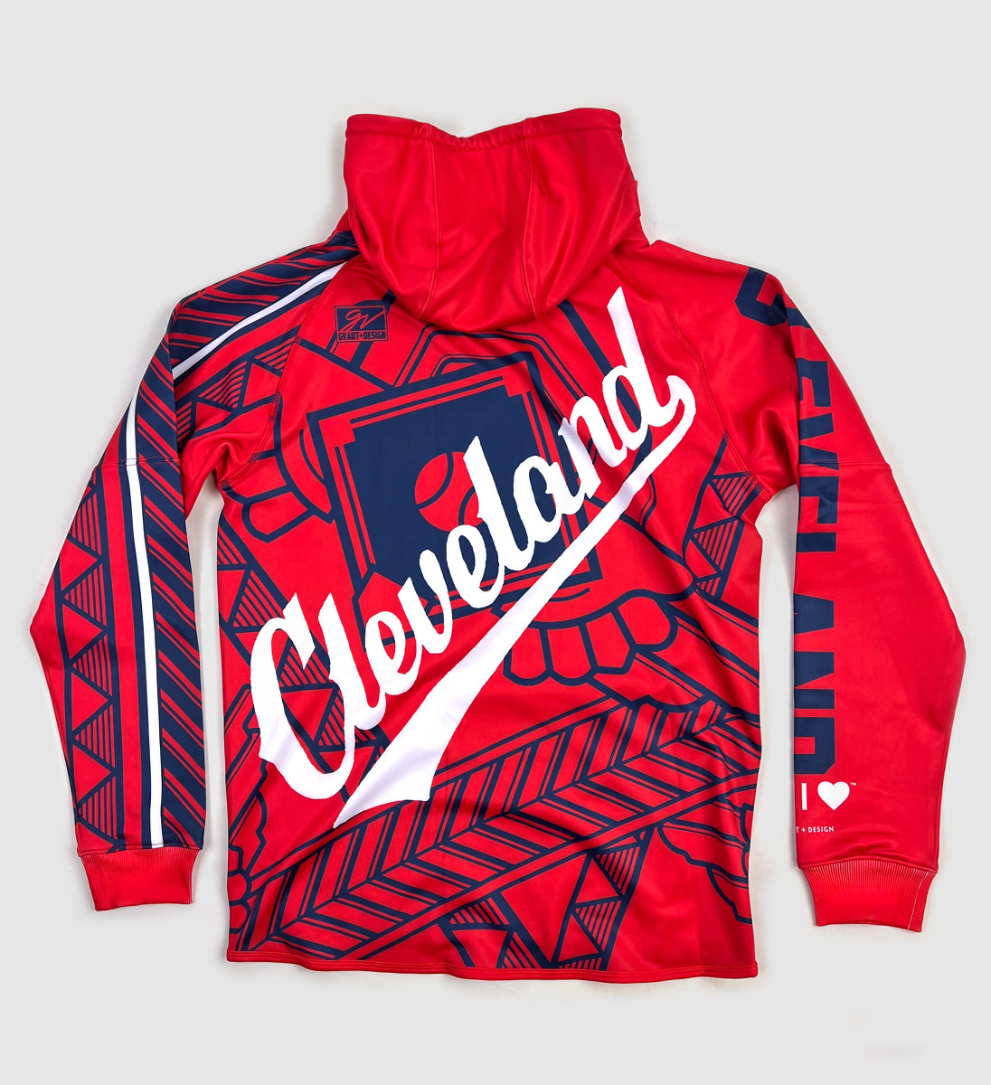 Custom Red Cleveland Baseball Hooded Sweatshirt