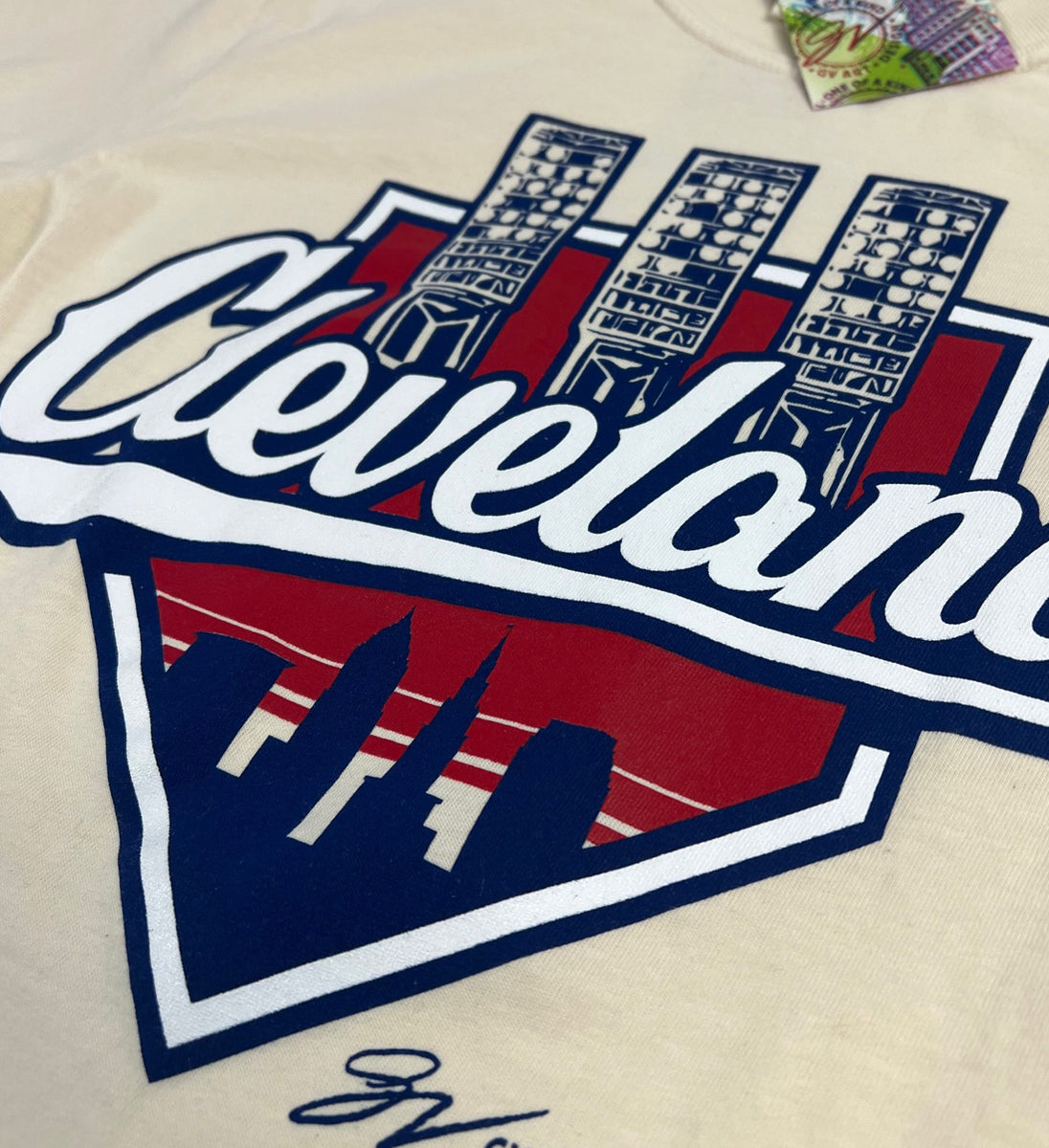 GV Art and Design Cleveland Baseball Lights Beige Tshirt 3XLarge