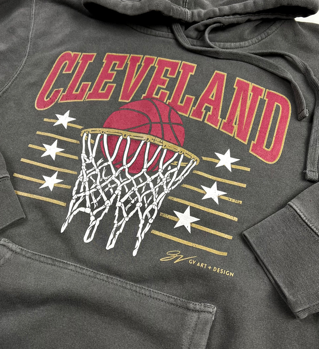 Charcoal Cleveland Basketball Vintage Hooded Sweatshirt