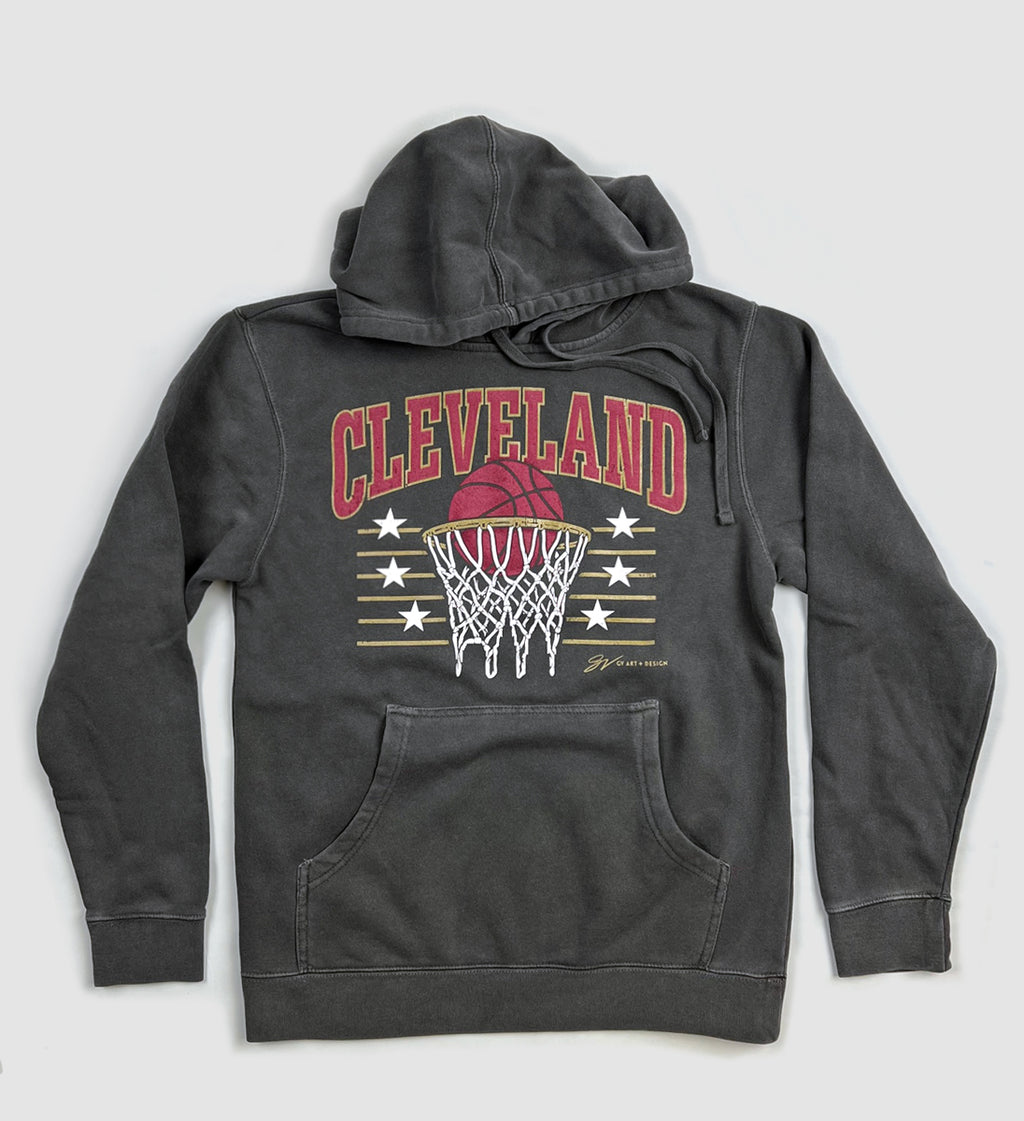 【Raucohouse】Basketball wet effect printing over hoodie ClevelandBasketballCharcoalVin